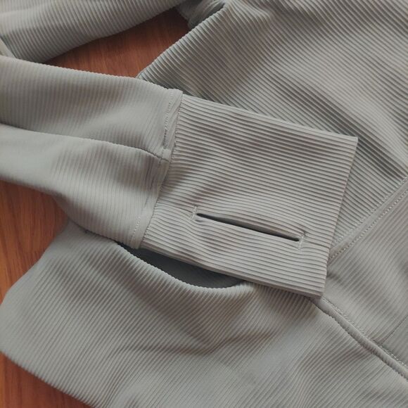 90 Degrees Reflex Green Ribbed Stretch Half Zip Cropped Long Sleeve Active Top M - Picture 4 of 9